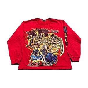 Vintage YuGiOh Shirt Youth M‎ Let's Duel Long Sleeve Red Anime Y2k Retro